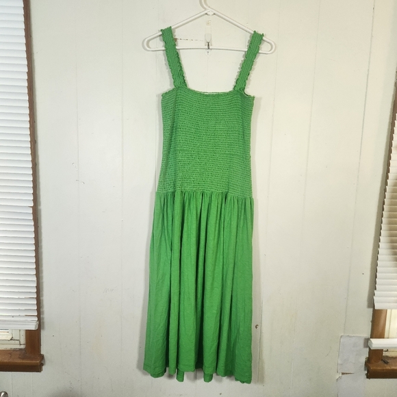 Nation LTD Gaby Smocked Pima Cotton Sundress Size Large Kelly Green - Picture 3 of 14